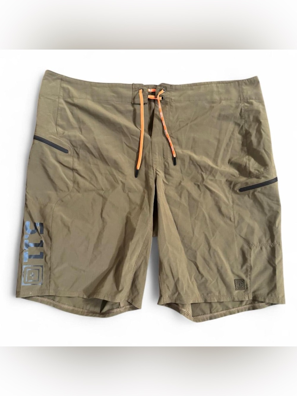 Olive Brown Men’s Swim Trunks with Orange Drawstring